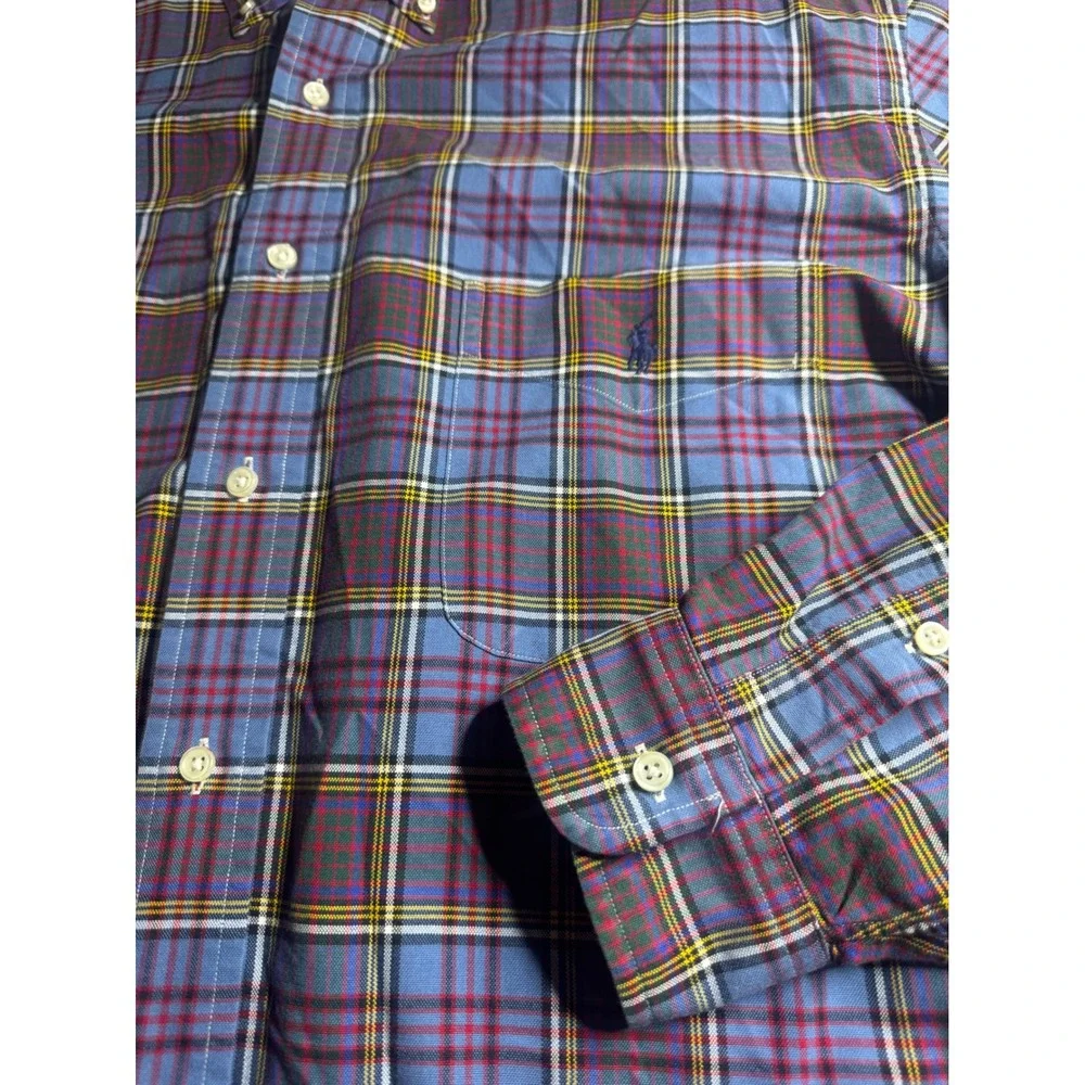 Ralph Lauren Mens XLT Blue Plaid‎ Long Sleeve Button Down Shirt Tall Pony Logo